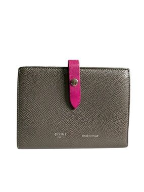 Celine Gray Textured Leather Wallet with Pink Strap